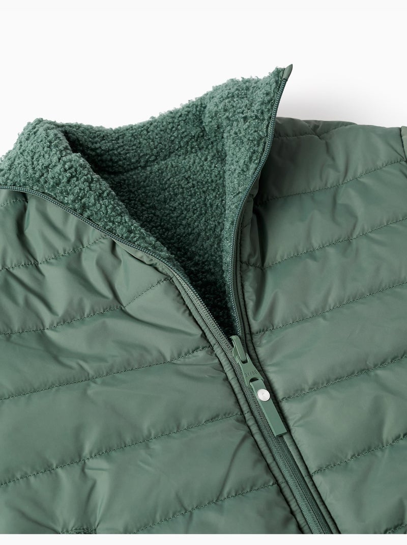 Chaqueta acolchada reversible con sherpa Verde oscuro - Kiabi