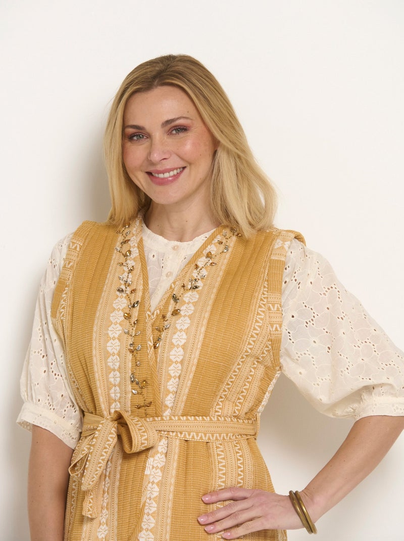 Chaqueta acolchada sin mangas con detalles de strass - Afibel Amarillo - Kiabi