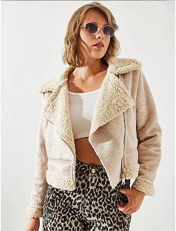 Chaqueta aviador cropped de piel sintética lucci