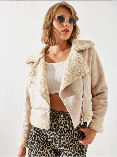Chaqueta aviador cropped de piel sintética lucci - Kiabi Chaqueta aviador cropped de piel sintética lucci - Kiabi