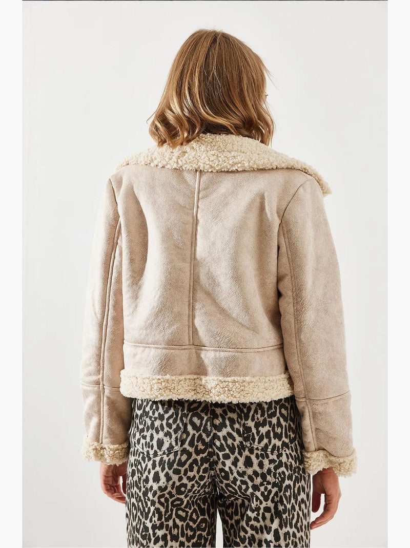 Chaqueta aviador cropped de piel sintética lucci Beige arcilla - Kiabi