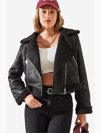 Chaqueta aviador cropped de piel sintética lucci