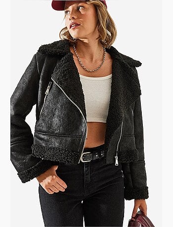 Chaqueta aviador cropped de piel sintética lucci