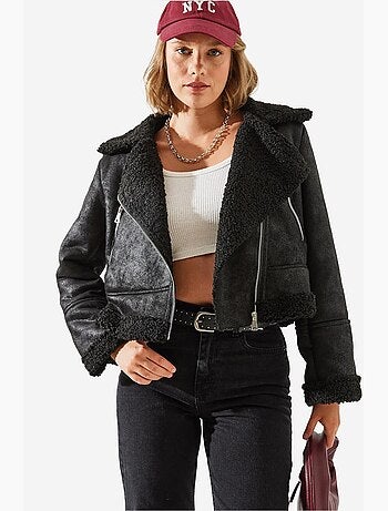 Chaqueta aviador cropped de piel sintética lucci