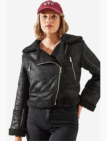 Chaqueta aviador cropped de piel sintética lucci