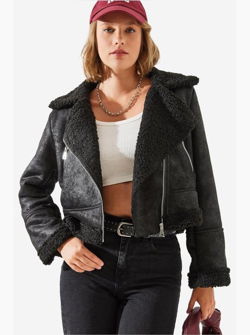 Chaqueta aviador cropped de piel sintética lucci - Kiabi Chaqueta aviador cropped de piel sintética lucci - Kiabi