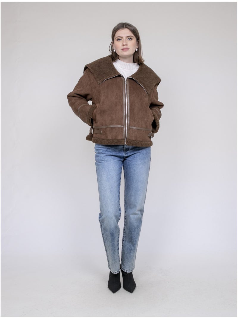 Chaqueta aviador doble piel UMI Marrón - Kiabi