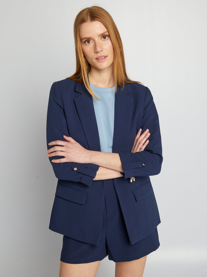 Chaqueta blazer con mangas remangadas NEGRO - Kiabi