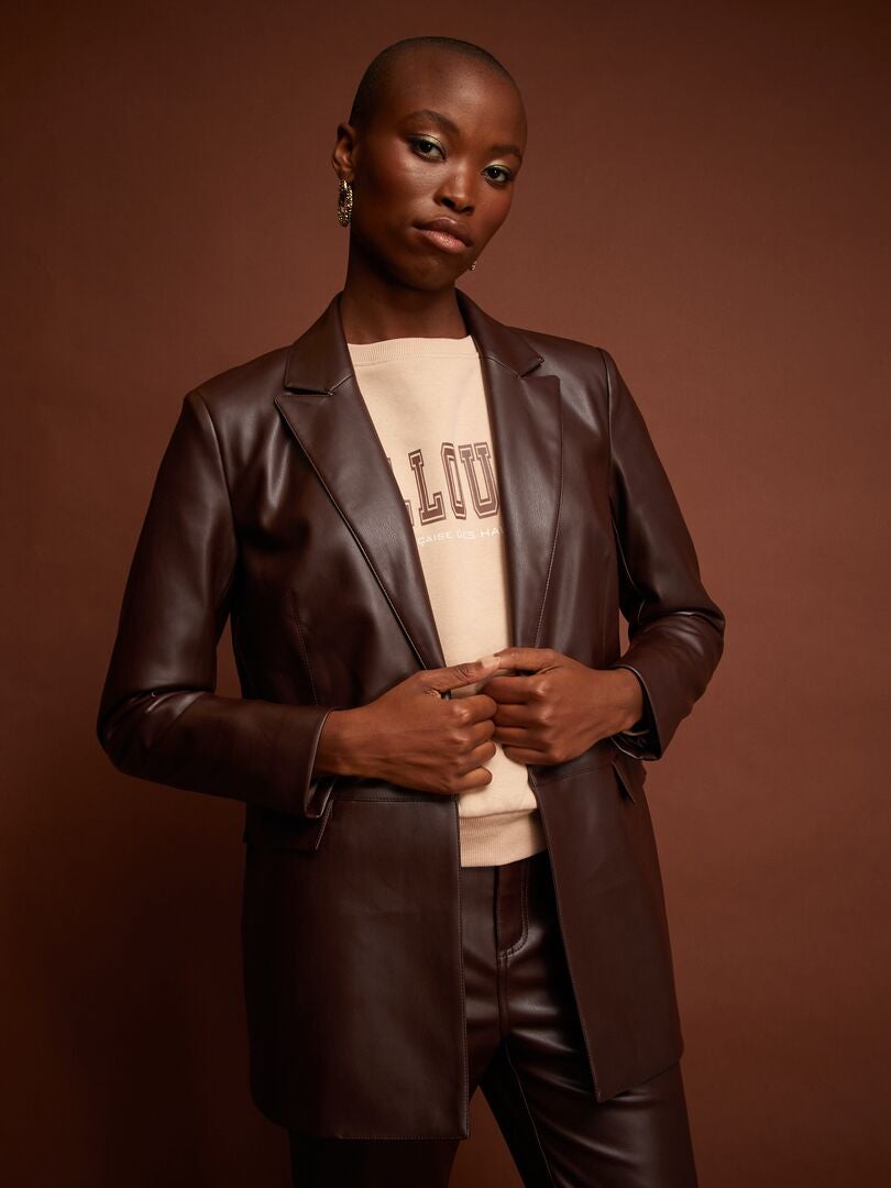 Chaqueta blazer de material sintético MARRON - Kiabi