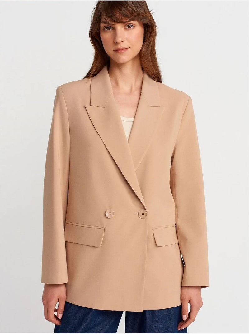 Chaqueta blazer larga de crepé dilvin Beige arcilla - Kiabi