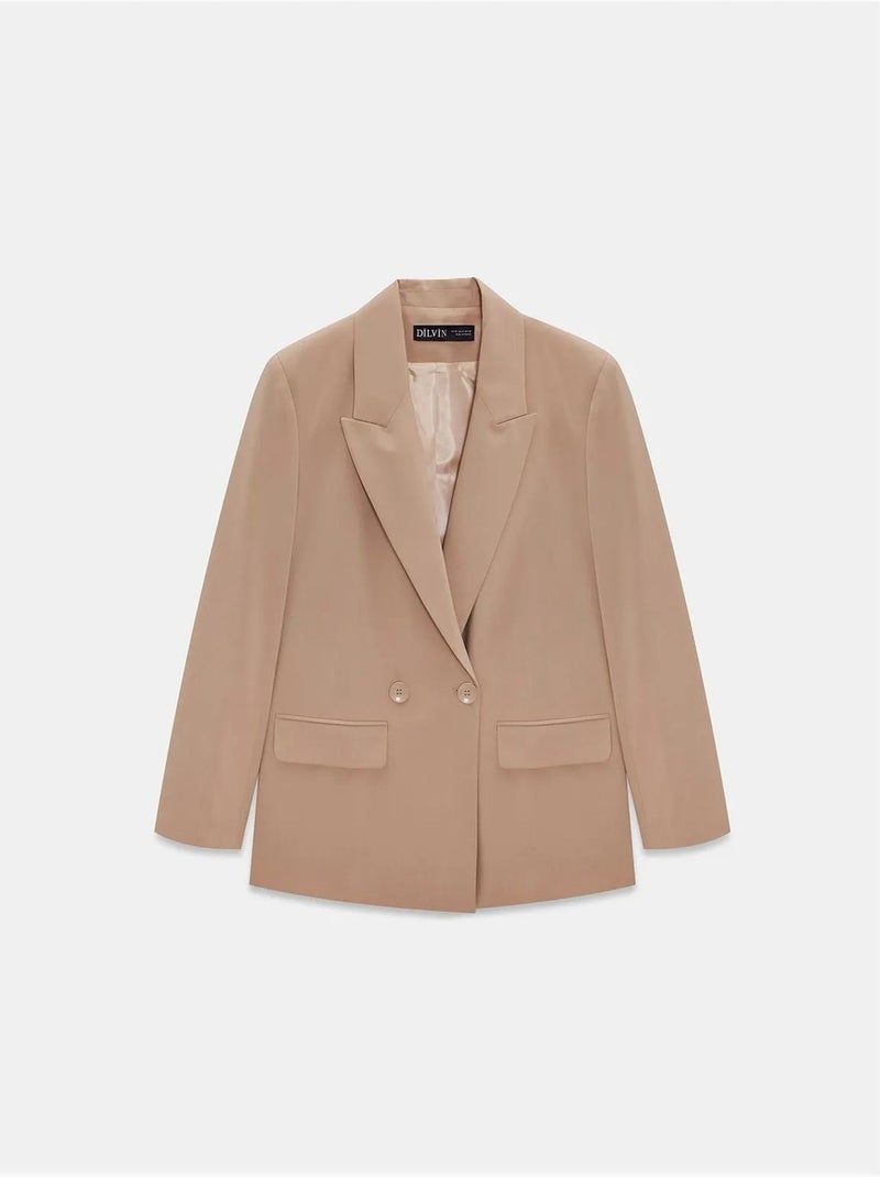 Chaqueta blazer larga de crepé dilvin Beige arcilla - Kiabi