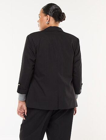 Chaqueta blazer larga lisa con vuelta en los puños