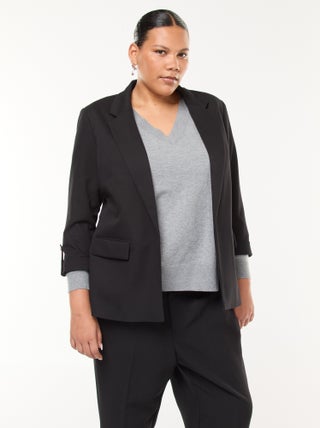 Chaqueta blazer larga lisa con vuelta en los puños