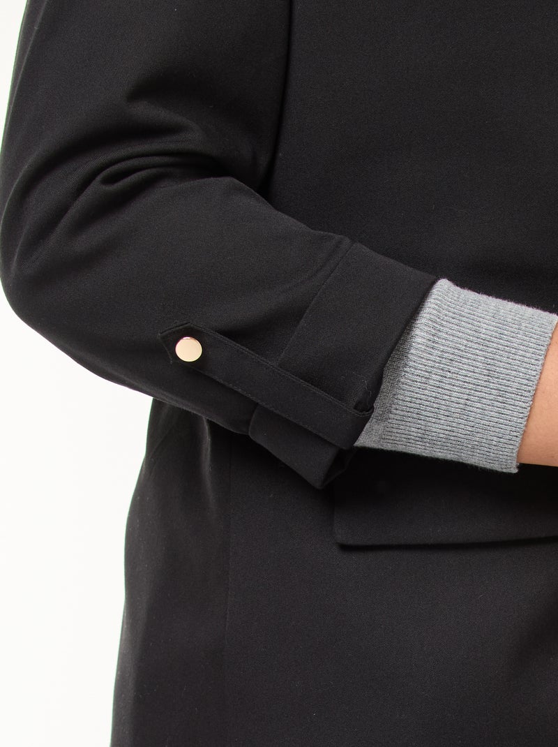 Chaqueta blazer larga lisa con vuelta en los puños Negro - Kiabi