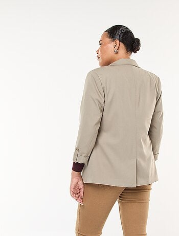 Chaqueta blazer larga lisa con vuelta en los puños
