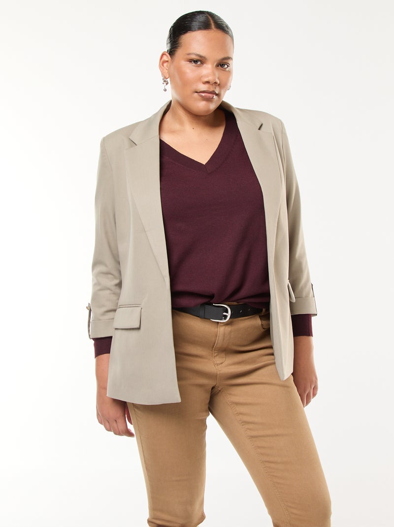 Chaqueta blazer larga lisa con vuelta en los puños Verde - Kiabi