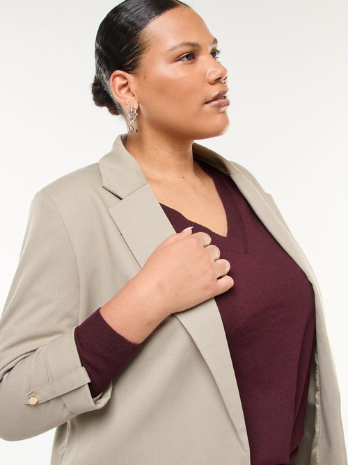 Chaqueta blazer larga lisa con vuelta en los puños - Kiabi