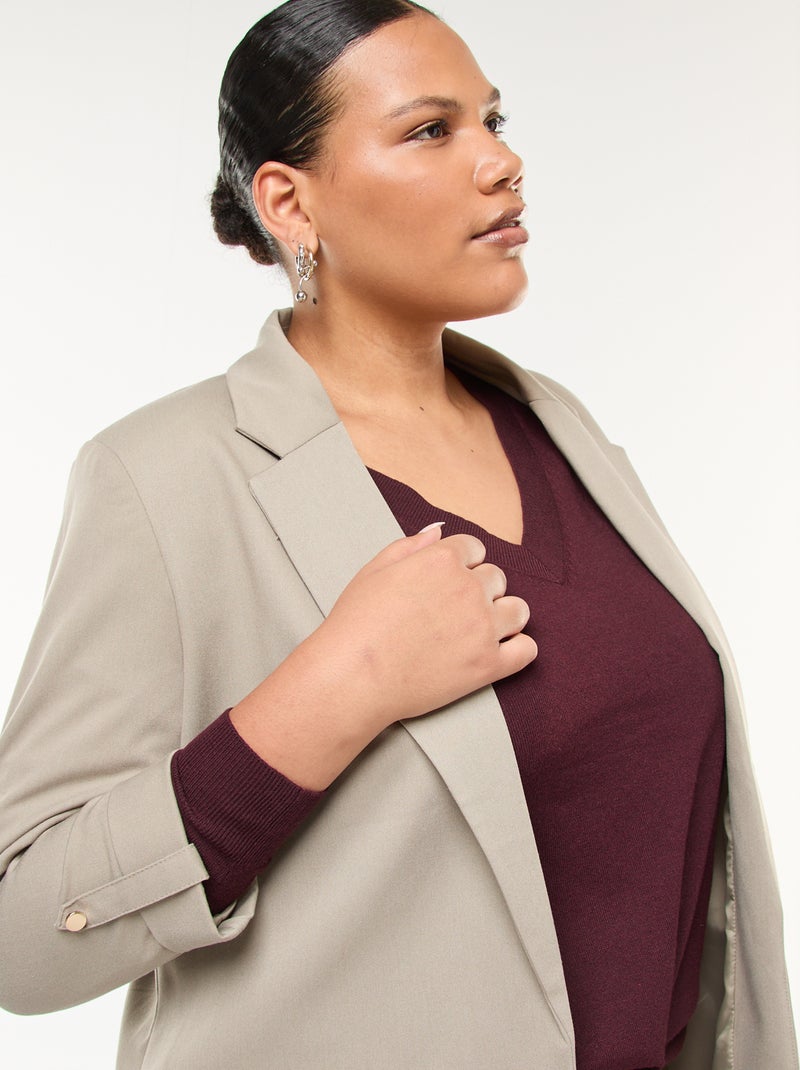 Chaqueta blazer larga lisa con vuelta en los puños Verde - Kiabi