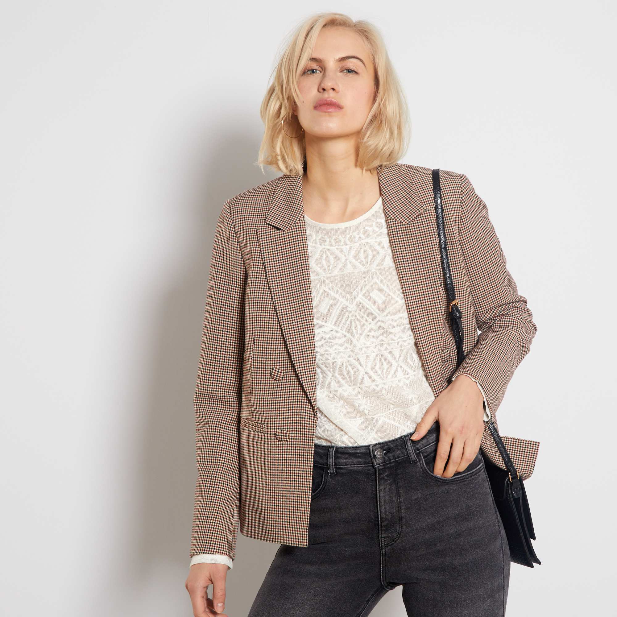 Chaqueta blazer pata de gallo Mujer talla 34 a 48 - MARRON - Kiabi - 25,00€