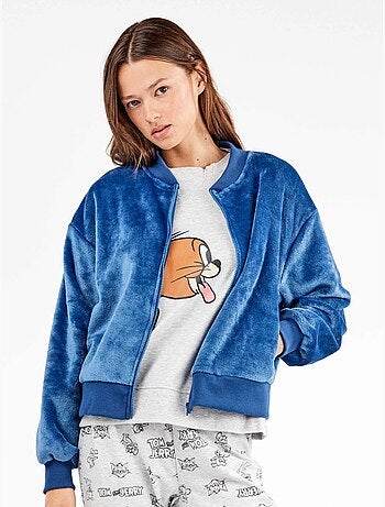 Chaqueta bomber con cremallera en tejido peluche