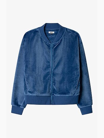 Chaqueta bomber con cremallera en tejido peluche