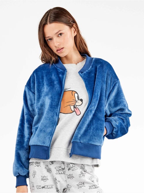 Chaqueta bomber con cremallera en tejido peluche - Kiabi Chaqueta bomber con cremallera en tejido peluche - Kiabi