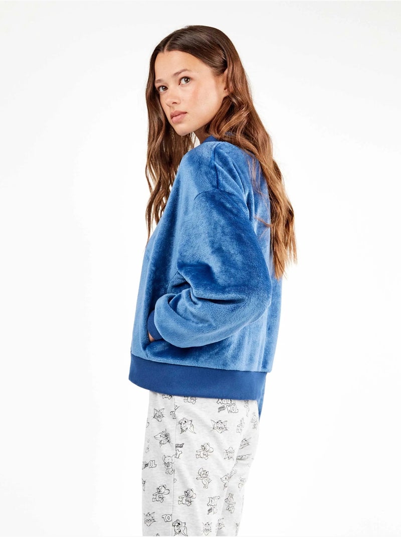 Chaqueta bomber con cremallera en tejido peluche Azul - Kiabi