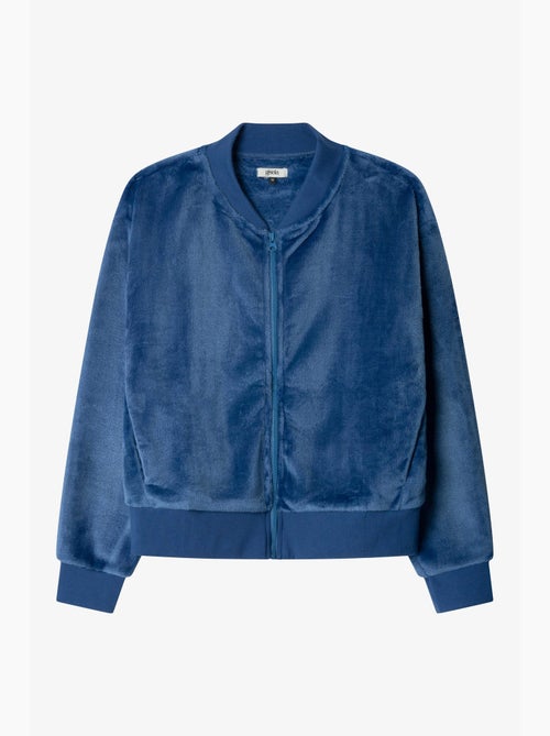 Chaqueta bomber con cremallera en tejido peluche - Kiabi Chaqueta bomber con cremallera en tejido peluche - Kiabi