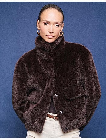 Chaqueta bomber con efecto de piel, mo fashion