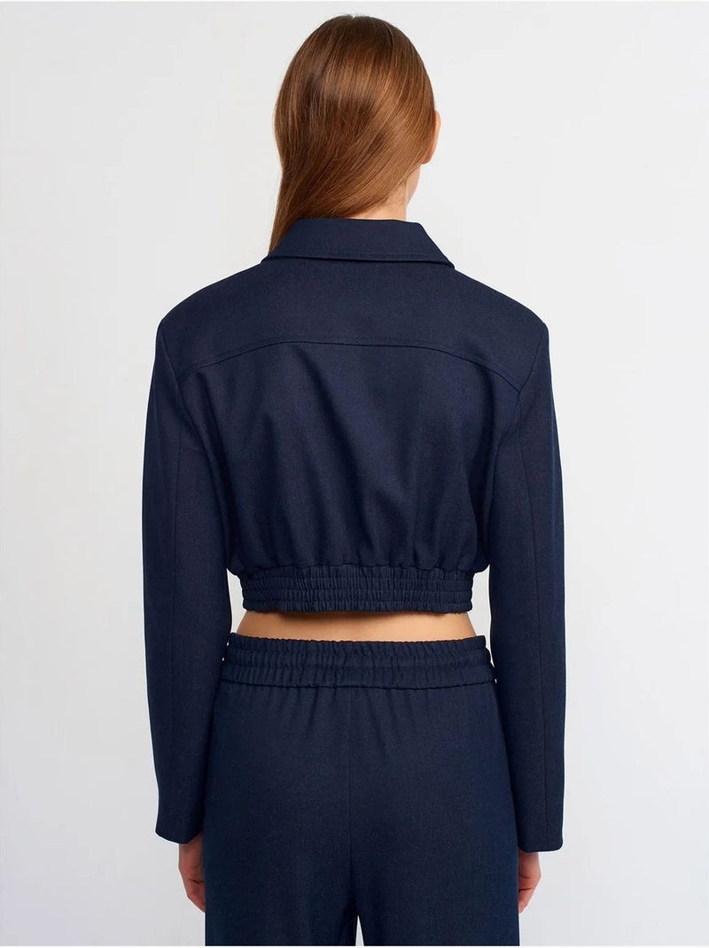 Chaqueta bomber corta de crepé Azul marino - Kiabi