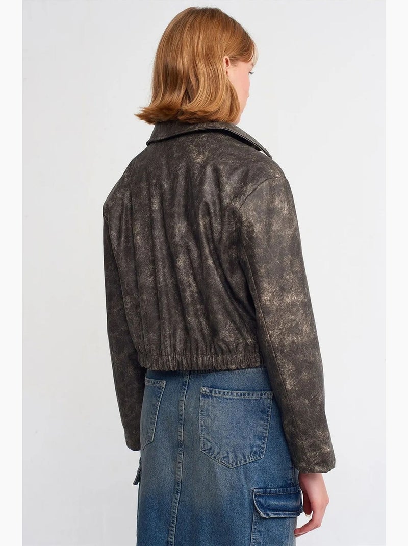 Chaqueta bomber corta de polipiel dilvin Gris negro - Kiabi