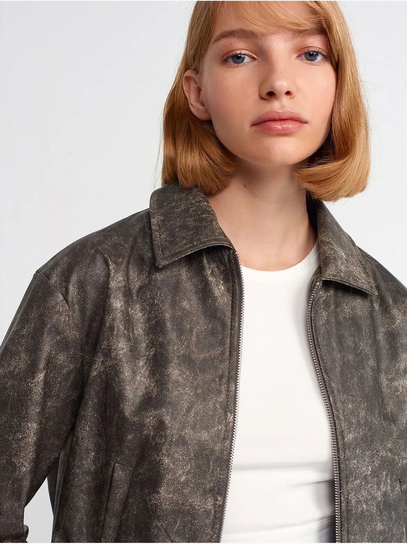 Chaqueta bomber corta de polipiel dilvin Gris negro - Kiabi