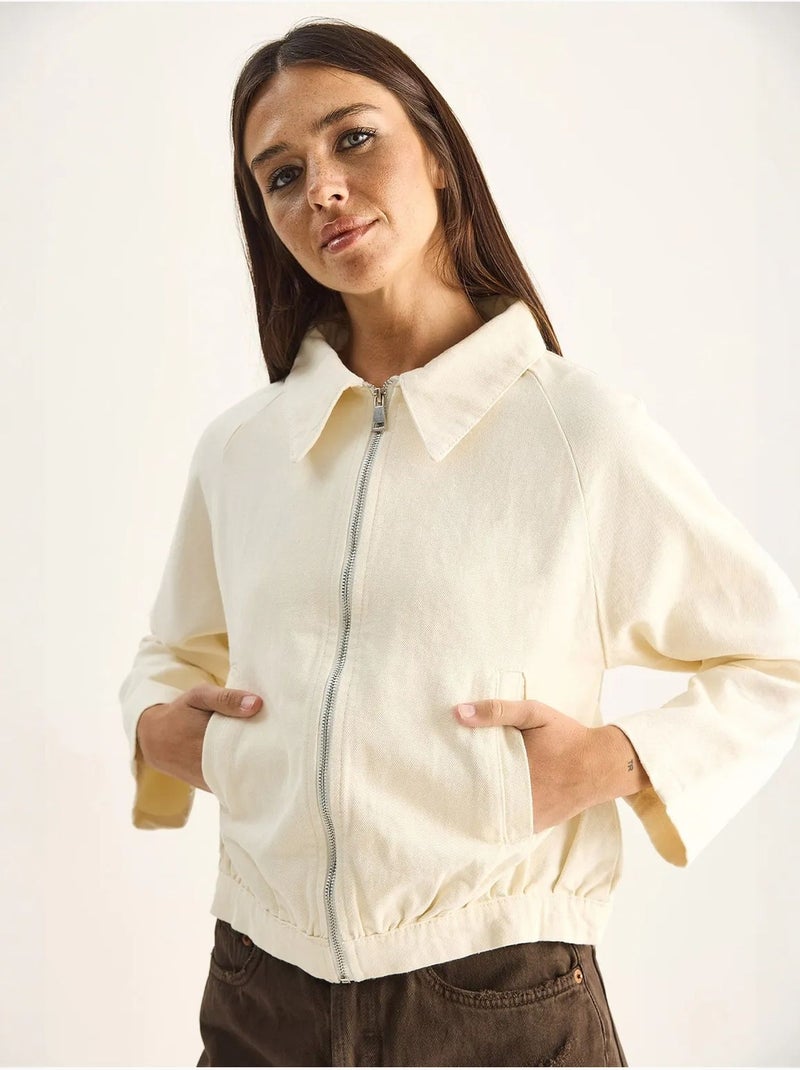 Chaqueta bomber cropped de popelina de algodón lucci Crema - Kiabi