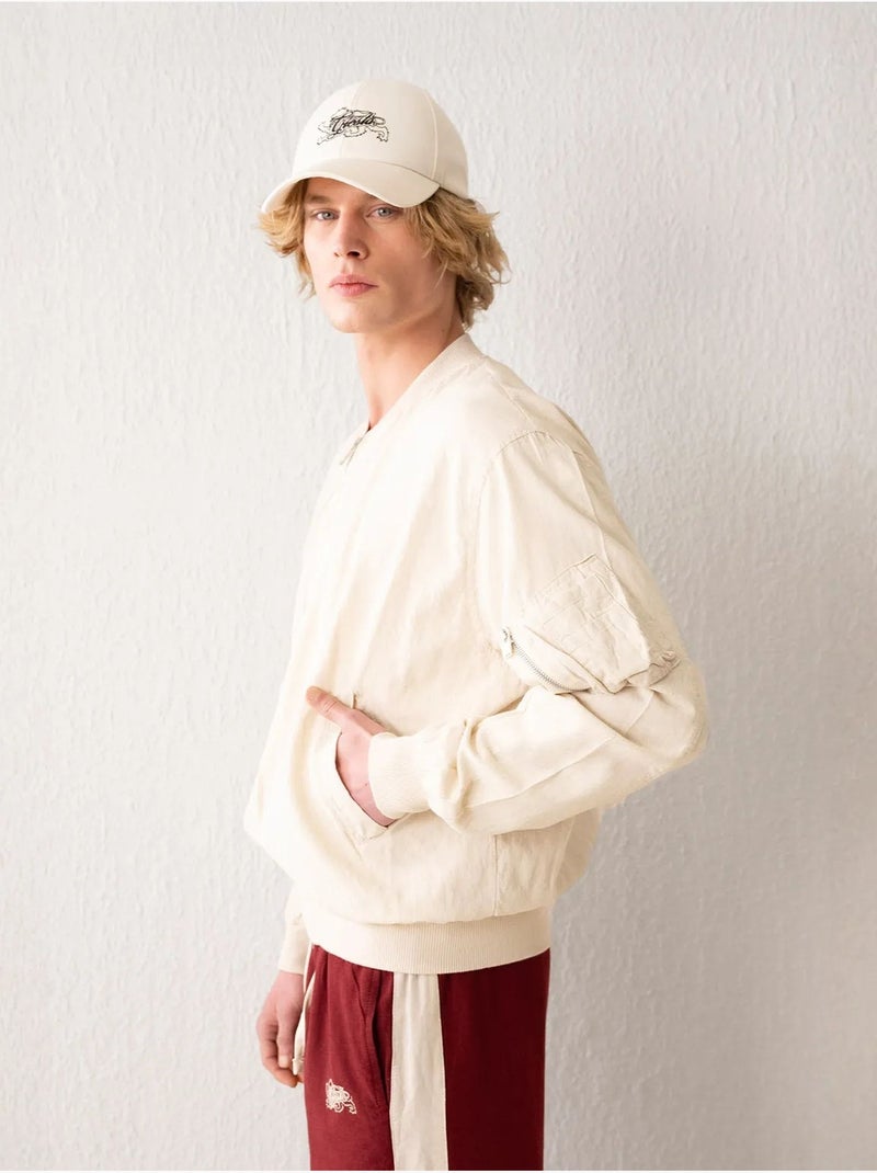 Chaqueta bomber de algodón con cremallera y bolsillo giesto Beige arcilla - Kiabi