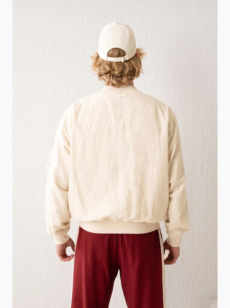 Chaqueta bomber de algodón con cremallera y bolsillo giesto Beige arcilla - Kiabi
