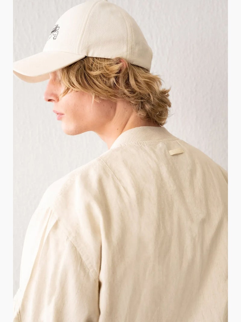 Chaqueta bomber de algodón con cremallera y bolsillo giesto Beige arcilla - Kiabi