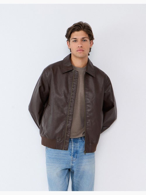 Chaqueta bomber de cuero, mo fashion - Kiabi Chaqueta bomber de cuero, mo fashion - Kiabi