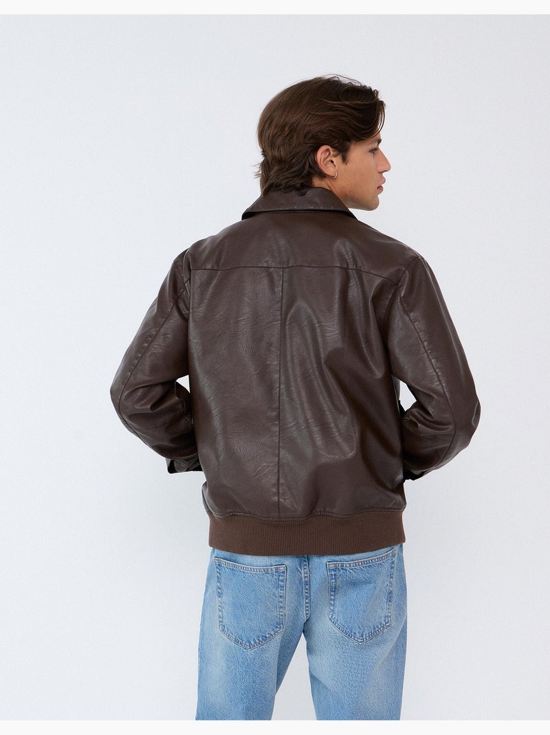 Chaqueta bomber de cuero, mo fashion Marrón - Kiabi
