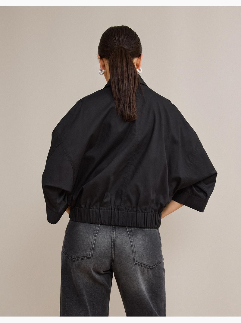Chaqueta bomber de lino, mo fashion Negro - Kiabi