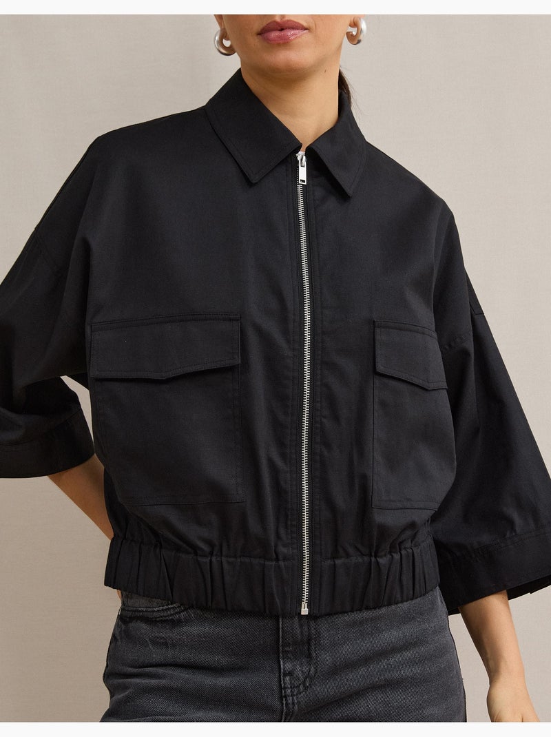 Chaqueta bomber de lino, mo fashion Negro - Kiabi