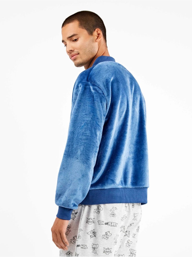 Chaqueta bomber hombre con cremallera en tejido peluche Azul - Kiabi