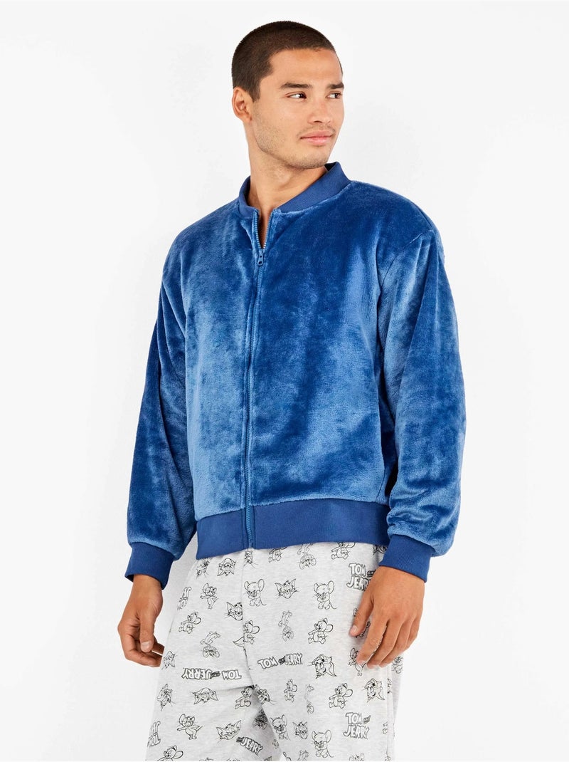 Chaqueta bomber hombre con cremallera en tejido peluche Azul - Kiabi