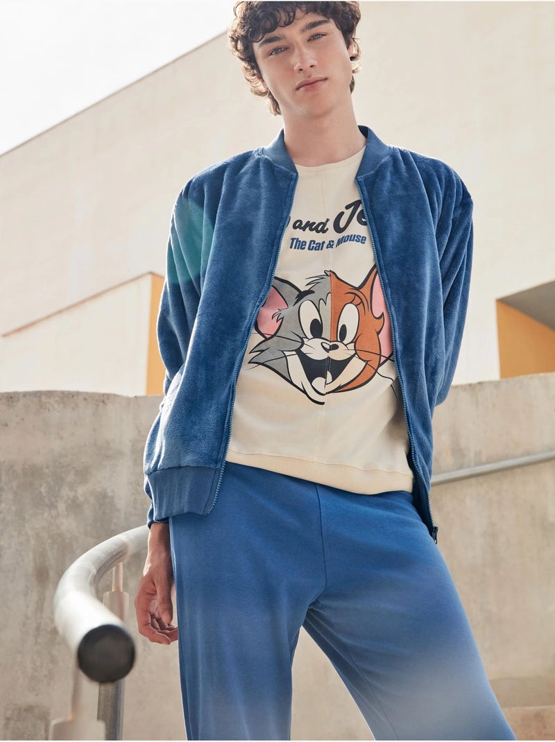 Chaqueta bomber hombre con cremallera en tejido peluche Azul - Kiabi