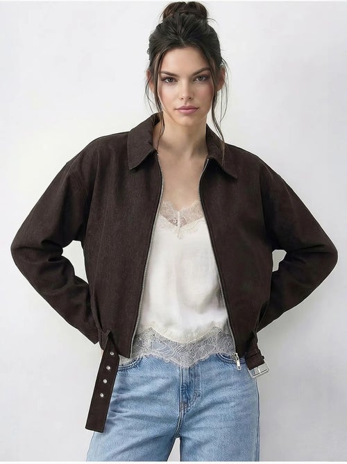 Chaqueta bomber oversize de denim con cinturón lucci - Kiabi Chaqueta bomber oversize de denim con cinturón lucci - Kiabi