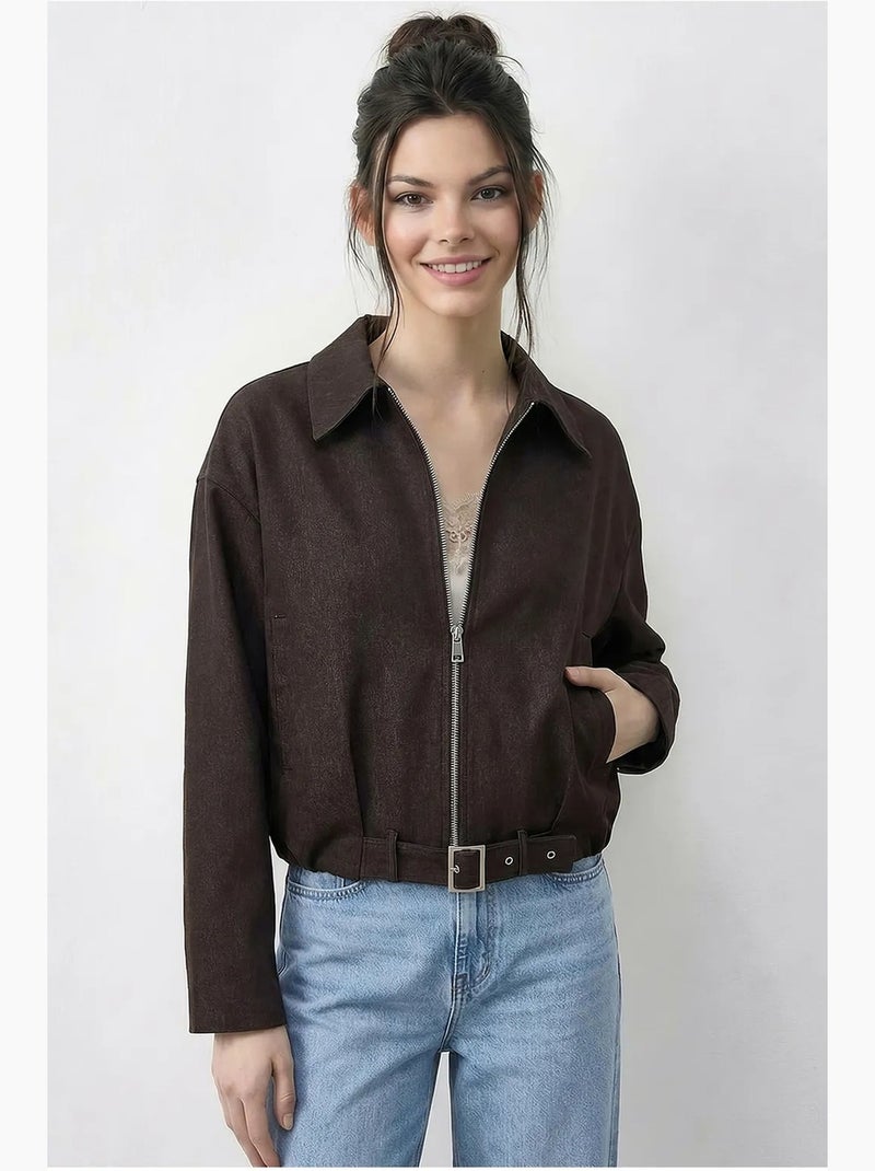 Chaqueta bomber oversize de denim con cinturón lucci Marrón chocolate - Kiabi