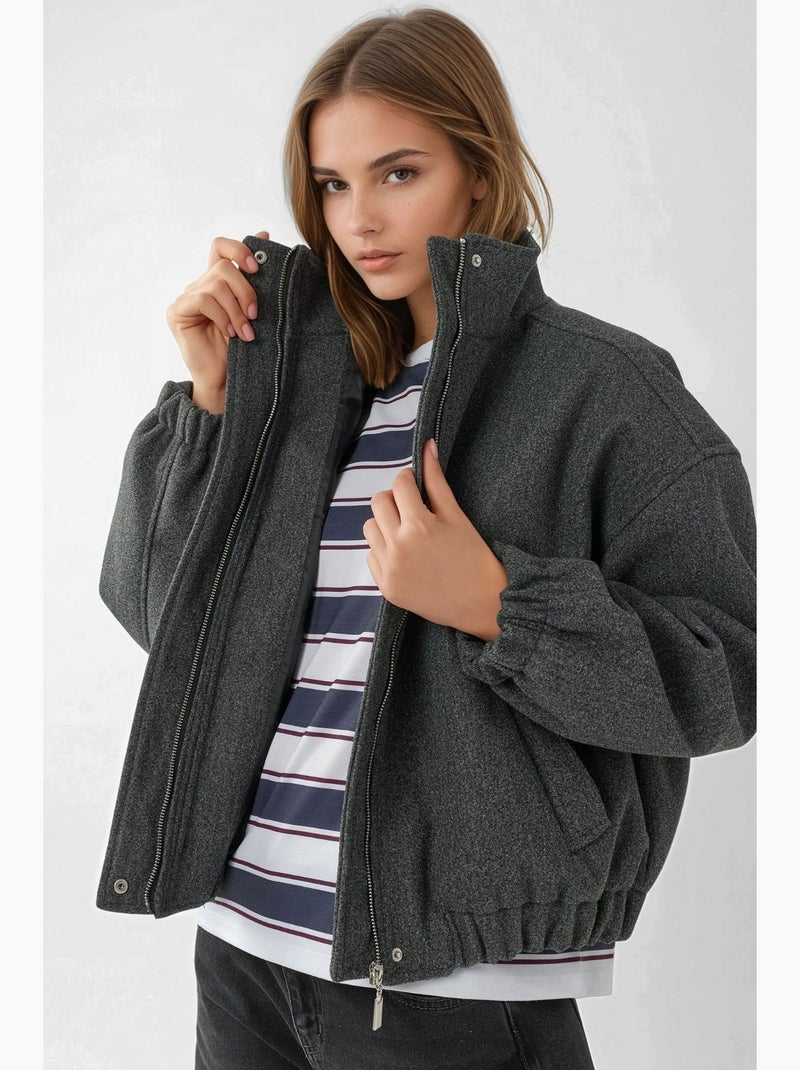 Chaqueta bomber texturizada con cuello de chaqueta hiccup Gris oscuro - Kiabi