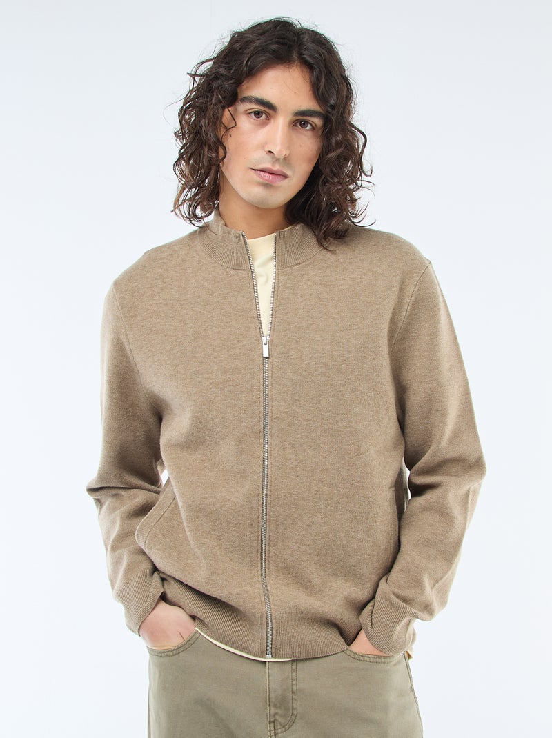 Chaqueta cálida con cremallera y cuello alto Marron - Kiabi