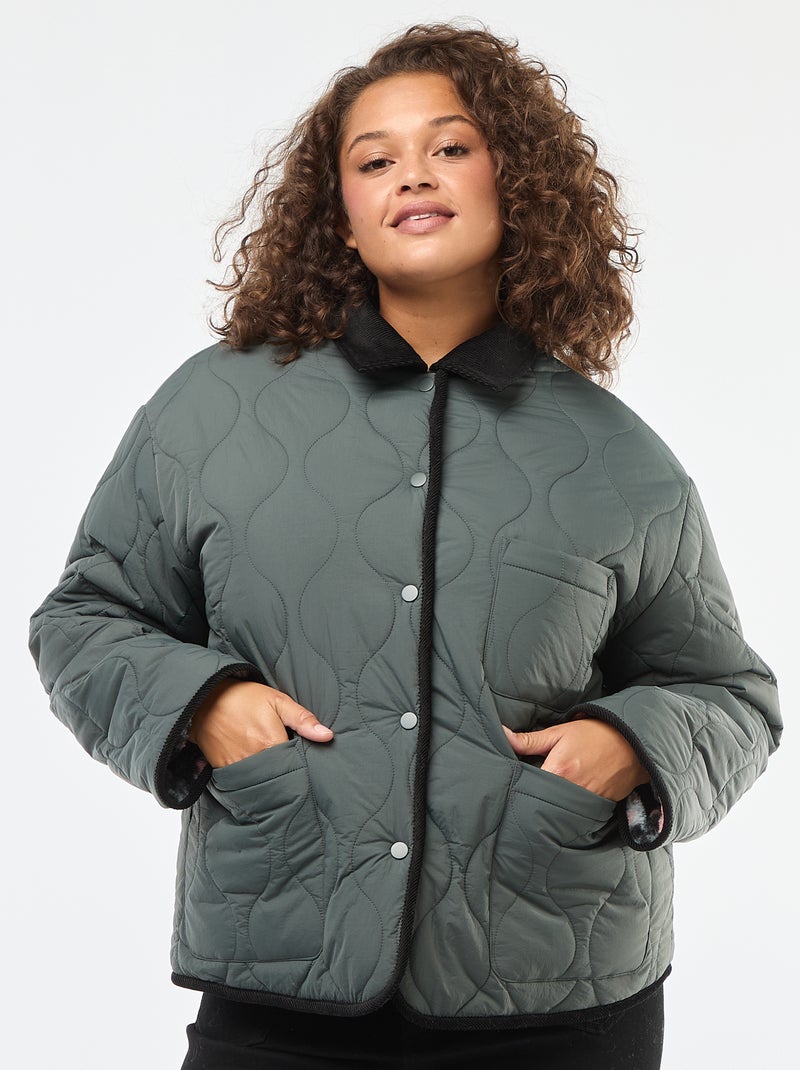 Chaqueta cálida workwear reversible con cierre a presión Kaki - Kiabi