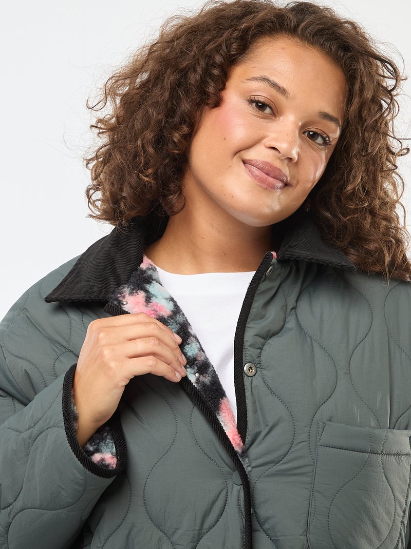 Chaqueta cálida workwear reversible con cierre a presión Kaki - Kiabi