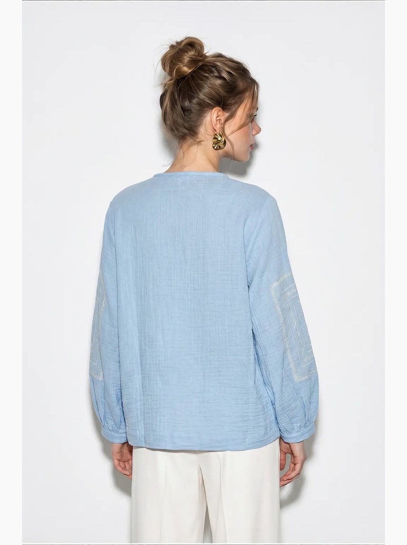Chaqueta casual bordada de cuello redondo lucci Azul cielo - Kiabi